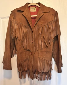 De Colección Chaqueta Occidental Salvia Gamuza Cuero Flecos Pequeña Marrón Forrada Vaquero EE. UU. LEER - Imagen 1 de 11