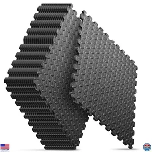 Interlocking Foam Exercise Mat, 16 Tiles, 64 SQ FT, 24"x24", Black, Home Gym - Picture 1 of 6