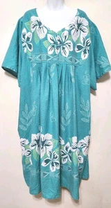 Anthony Richards MuMu Caftan House Dress Pockets Floral 5XL Teal White Yellow - Picture 1 of 14