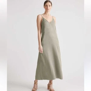 NWT Quince Vintage Wash br Tencel Maxi Slip Dress Olive Sz Large - Picture 1 of 13