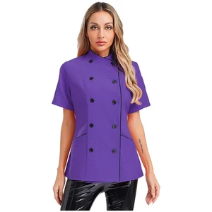 Women Coat Collar Tops Double-Breasted Jacket Hotel Chef Stylish Cross-Over - Picture 1 of 41