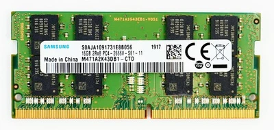 三星 16GB DDR4 便携式电脑 RAM 2666MHz PC4-21300 260pin SoDimm M471A2K43DB1-CTD — 第 1/3 张图片