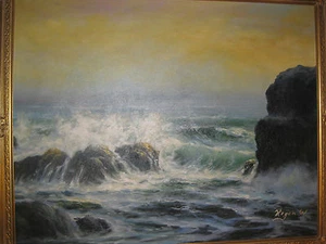 Stürmischer Ozean, von Hogen W., Öl auf Leinwand Gemälde, 24” x 30” - Bild 1 von 11