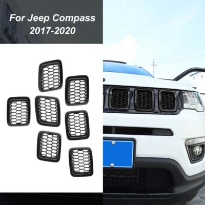 Para Jeep Compass 2017-2020 Negro Parrilla Delantera Inserto Malla Parrilla Cubierta Borde Bisel Foto 1 de 4