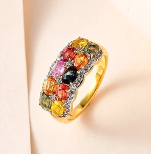 AAAAA Sapphire & Diamond 925 Sterling Silver "Twin Band Halo" Ring. - Picture 1 of 6