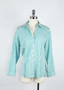 Foxcroft Light Green Striped Open Collar Button Front Shirt Women's Size 2XL - Picture 1 of 6