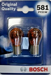 2 X BOSCH ORANGE INDICATOR 581 PY21W R581 AMBER BULBS PAIR SIGNAL OFFSET PINS - Picture 1 of 1