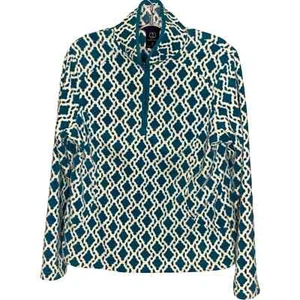 Land's End Women's Jacket Fleece Geometric Synchilla Green White Size Small - Picture 1 of 7