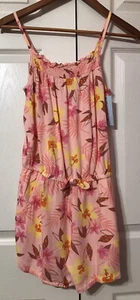 CAT & JACK Girls Coral Pink Tropical Floral Shorts Romper NWT Size XL (14/16) - Picture 1 of 7