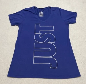 Nike T Shirt Women's Large Athletic Fit Blue Short Sleeve Just Do It Two Sided - Picture 1 of 6
