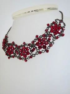 Beautiful! Designer Bright RED Sparkling CRYSTAL COLLAR NECKLACE - Picture 1 of 7