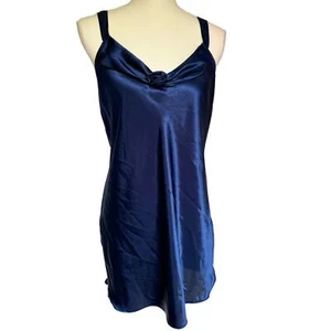 Vintage California Dynasty USA Made Navy Blue Satin Mini Slip Dress Medium - Bild 1 von 11
