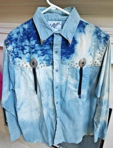 Vtg Alamo Of Nashville Western Long Sleeve Shirt XL denim Rhinestone Tassel - Picture 1 of 8