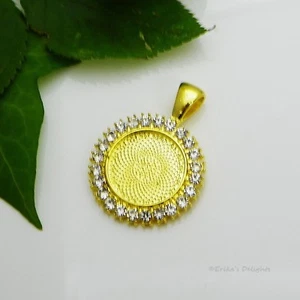 Colgante de diamantes de imitación cabujón (cabina) chapado en oro redondo de 16 mm #10080504 - Imagen 1 de 2