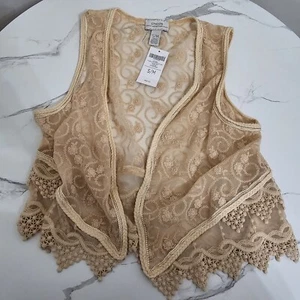 Chicos Frappe Sheer Charlotte Embroidered & Lace Detailed Vest Size S/M Open - Picture 1 of 6
