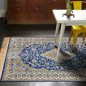 ANKARA PERSIAN BLUE THIN ART-SILK FLOOR RUG MAT (XS) 100x137cm **FREE DELIVERY** - Picture 1 of 3
