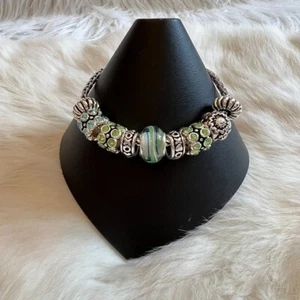 Whimsical Glass Stripe Bracelet Fairy Rhinestone Slide Charm Silver Tone 11271 - Picture 1 of 9