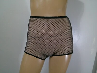 NOS Vtg 50s Pin Up Black Net over Sheer Nude All Nylon Full Cut Panties M USA - Image 1 of 4