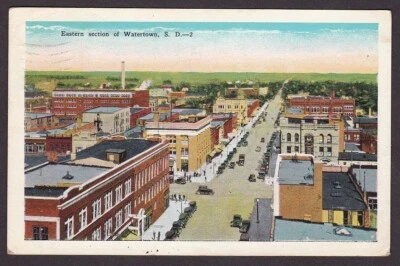 Watertown Street, S.D. , Posted Tyndall, S.D. 1934 - White Border Postcard - Image 1 of 2