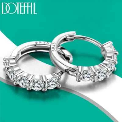 DOTEFFIL 3mm D Color Moissanite Earring 925 Sliver Hoop Earring Fine Jewelry - Image 1 of 4