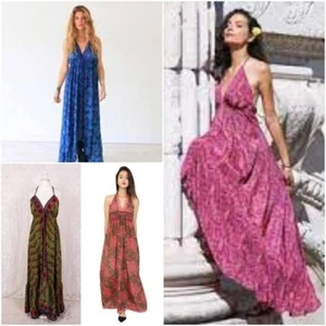Indian 20 PC Vintage Recycle Sari Silk maxi Beach Sundress Boho Gypsy Dress - Picture 1 of 7