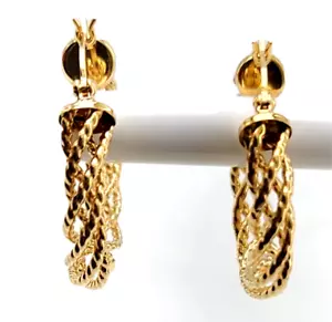 Twisted 3 mm Round Hoop Earrings 1 Inch Long New Solid Real 14K Yellow Gold 4 Gr - Picture 1 of 13