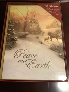 Boxed Christmas Holiday Cards, Embellished Winter Scene, 18 Cards / 18 Envelopes - Picture 1 of 4