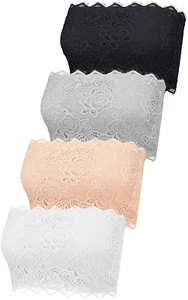 4 Pieces Women'S Lace Bandeau Bra Strapless Bra Bralette Seamless Bandeau Crop T - Picture 1 of 12