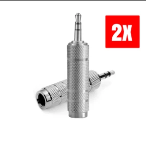 2x Enchufe convertidor adaptador de auriculares grande a pequeño conector de audio de 3,5 mm/6,35 mm plateado - Imagen 1 de 5