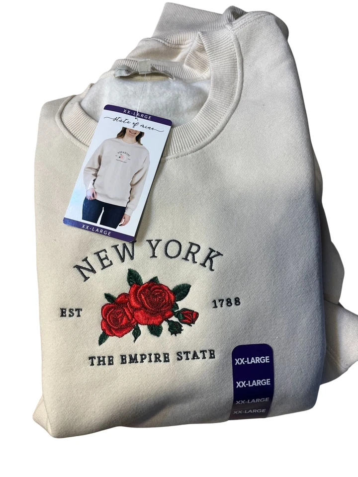 New York Embroidered Sweatshirt Large White Cotton Blend - Изображение 1 из 1
