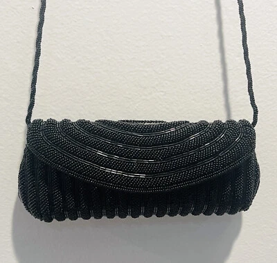 Bolso de Noche Inge Christopher con Cuentas Negro Bolso Bandolera Baguette NUEVO De Colección Foto 1 de 4