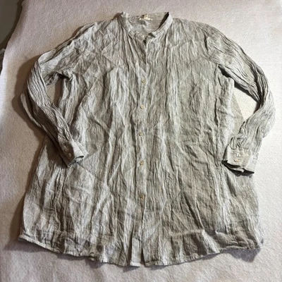 Eileen Fisher Organic Linen Striped Button Front Tunic Shirt Dress Large - Image 1 of 4