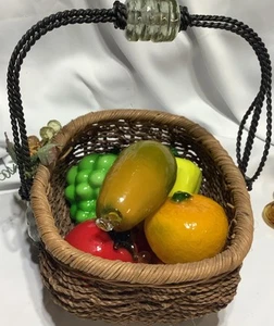 Vintage 5 Pc. Lot Murano Style Blown Glass Fruit & Vegetables Decor With Basket - Picture 1 of 6