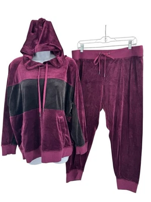Champion Elite Velour Track Suit Womens Size L/XL Hoodie Pants Maroon & Black - Image 1 of 4