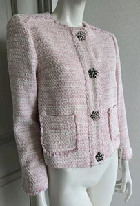 Zara Basic Cropped Tweed Sakko Blazer Strass Knöpfe Gr. S Neu mit Etikett - Bild 1 von 13
