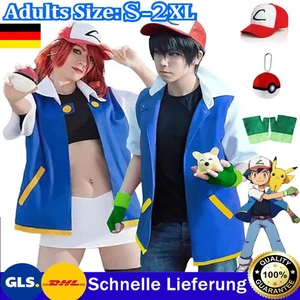 Kinder Erwachsene Pokemon-Ash Ketchum Cosplay Set-Kostüm-jacke + Handschuhe +Hut - Bild 1 von 31