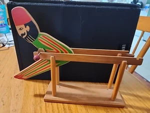 Vtg Wooden Clown Acrobat Balance Parallel Bars Spin Toy RARE E Germany 1950s MCM - Picture 1 of 4