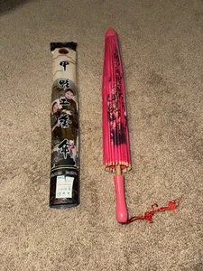 Vintage Japanese Parasol Asian Umbrella Bamboo Pink Italy Roma Design* Look! - Picture 1 of 6