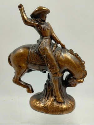 Vintage Burnished Bronzed Metal Cowboy Bucking Bronco Free Shipping - Image 1 of 4