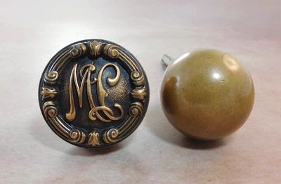 Antique Historic McCormick Roanoke Sargent 1913 brass bronze door knob set McC - Image 1 of 4