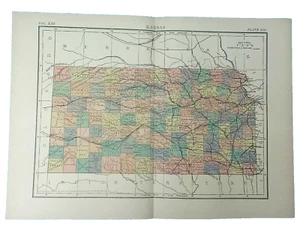 Mapa de la Enciclopedia Británica Kansas 1890 9ª Edición Impresión Original en Color - Imagen 1 de 6