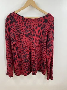 Chico's Red Black Leopard Print Boat Neck Shirt Top Pullover Long Sleeve XL 3 - Picture 1 of 11