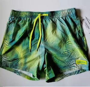 Calvin Klein Mens Swim Trunks CK Logo Size L Yellow-Green Gradient 5 in - Picture 1 of 9