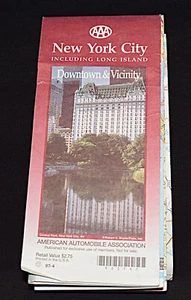 AAA New York City Map ~ Downtown & Vicinity + Long Island ~ 1997 - Picture 1 of 6