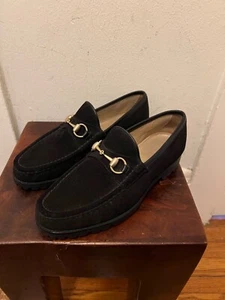 GUCCI Black Suede Horsebit Accent Loafers with Lug Soles - Size 39-1/2 D - Picture 1 of 5