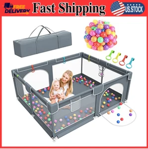 79" x 63" Baby Playpen, Safety Play Yard for Toddlers with 50 Ocean Balls - Picture 1 of 8