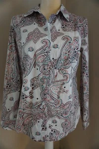 Chico's Long Sleeve Paisley White Pink Brown Button Shirt Size 0 - Foto 1 di 9
