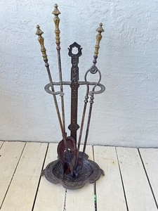 RAR Vintage Antik 1870 Messing und Eisen Eastlake Kamin Schwerlast Werkzeug Set - Bild 1 von 10