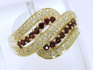 Anillo R110-EXCELENTE Oro Sólido 9ct NATURAL Granate y Diamante Cúpula Talla N - Imagen 1 de 4