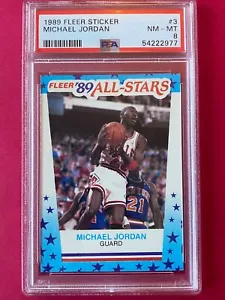 Adesivo Michael Jordan 1989 "Air Jordan" Chicago Bulls Fleer #3 - PSA 8 - Foto 1 di 1